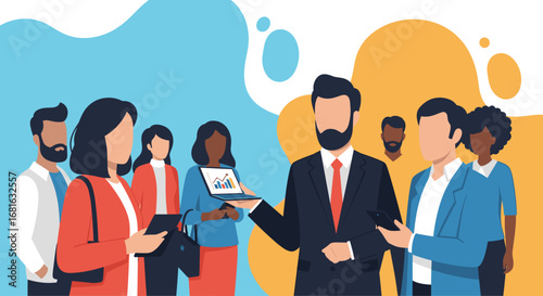 Diverse business team collaborating with technology, analyzing data for financial growth. Ideal for corporate presentations, teamwork, and modern business concepts.