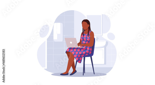 Woman working on a laptop in a modern home environment, illustrating the flexibility and productivity of remote work and a modern lifestyle.