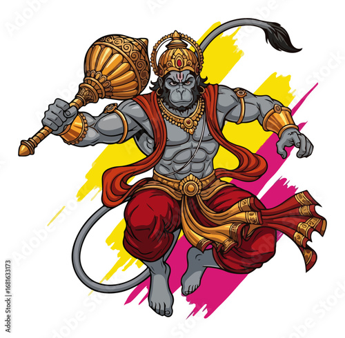 Mighty hindu god Hanuman with mace vector art