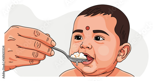Annaprashana ceremony rice feeding for Hindu baby vector