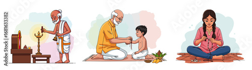 Hindu religious rituals worship blessing meditation vector