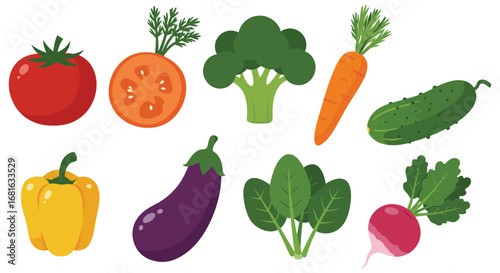 fresh vegetables collection including tomato carrot broccoli cucumber pepper eggplant