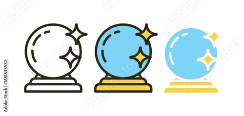 Crystal Ball Icon Vector Illustration Depicting Fortune Telling and Prediction in Various Styles on a Transparent Background