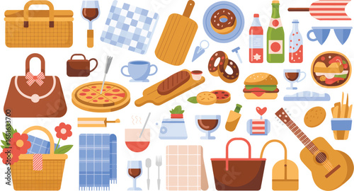 Flat Cartoon Picnic Illustration Food, Drinks & Accessories