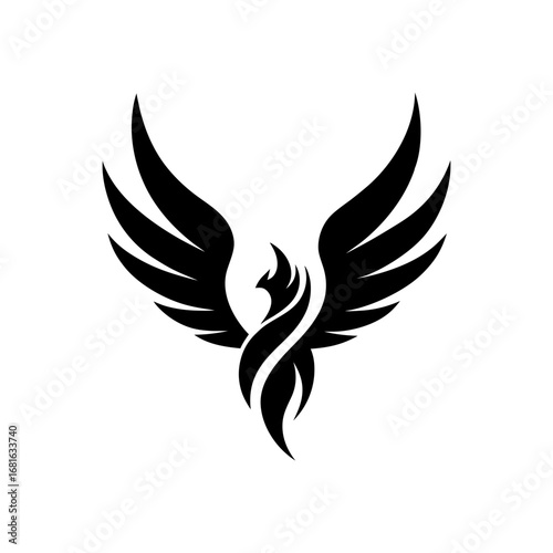 Abstract phoenix wings rising flame emblem logo minimal vector design isolated on white background