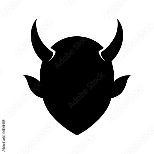 Devil horns glyph icon demonic head silhouette vector design isolated on white background simple style