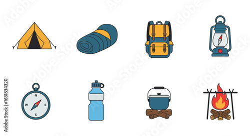 a collection of camping gear and outdoor essentials