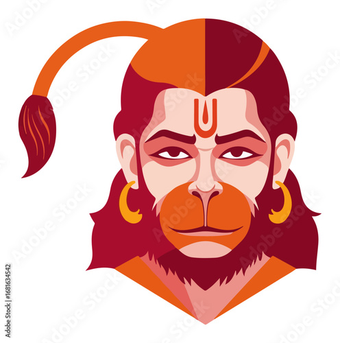 Hindu god Hanuman face vector in modern flat design