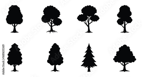 various tree silhouettes displayed in grid formation