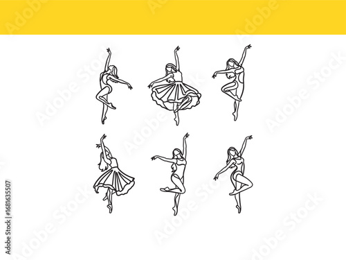 Elegant Ballet Dancers Continuous Line Drawing Set Graceful Movement and Poise Showcase for Art Fashion and Dance Enthusiasts