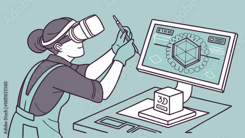 Virtual Reality Sculpture Art – Vector of Creative Artist Using Futuristic Digital Tools for 3D Creation