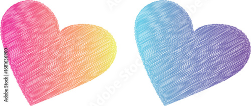 Gradient Color Hand-Painted Stamp Heart Border Banner –  Scribed Elegant Valentine’s Day Vector Illustration for Romantic Themes