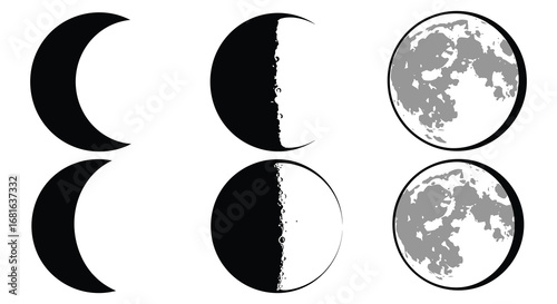 moon phases illustrated showing crescent half and full moons