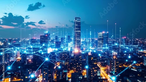 Wallpaper Mural Digital Cityscape at Night: Illuminated Skyline Connected by Data Networks Torontodigital.ca