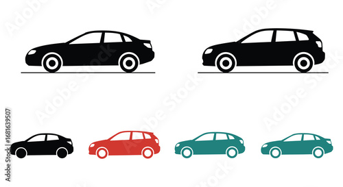 various car models displayed in different colors and styles