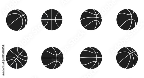 eight basketballs arranged neatly in two rows