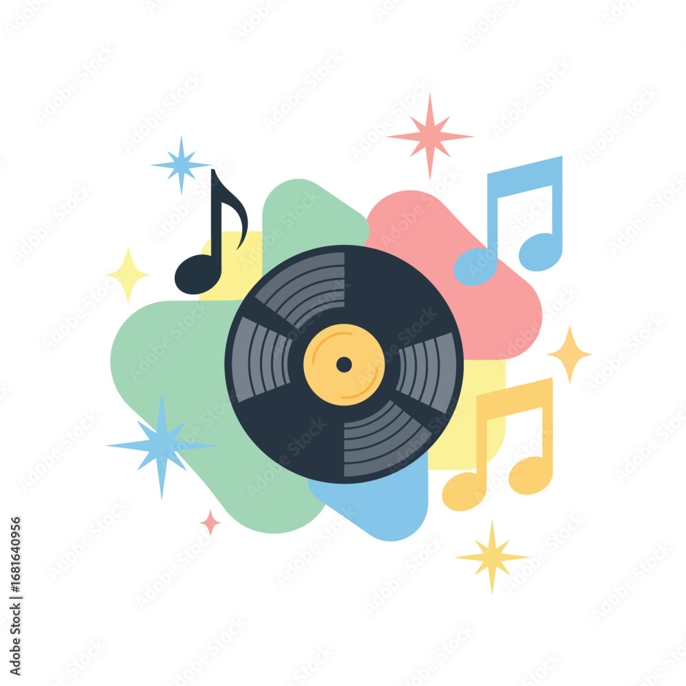 Fototapeta premium Flat Geometric Music Elements A Vibrant Vinyl Record Design