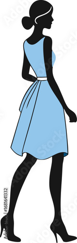 Fashion woman vector icon in stylish frock  skirt outfit, perfect for beauty branding, glamour ads, and clothing design projects.