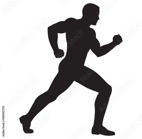 Silhouette of a man running in action illustrating athleticism and motion on white background