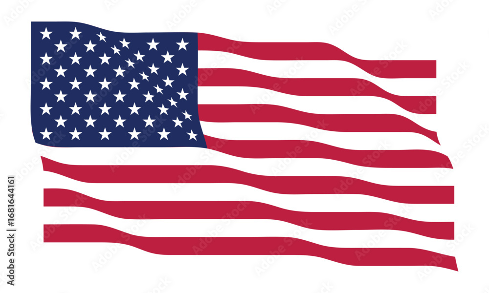 Obraz premium Patriotic USA Flag Flying Vector Illustration with Stars and Stripes