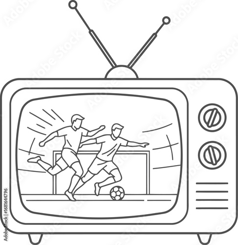Retro television broadcasting a lively football match with two players in action vector