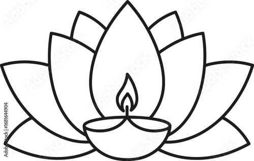 Elegant lotus flower design with traditional diya lamp symbolizing purity peace and enlightenment vector