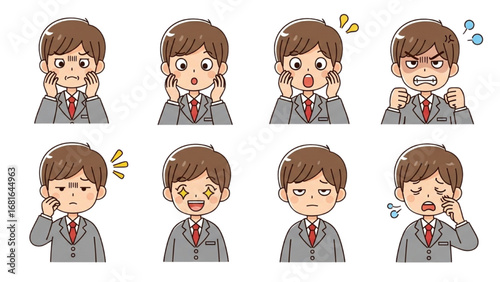 Young Office Boy with Multiple Social Expressions