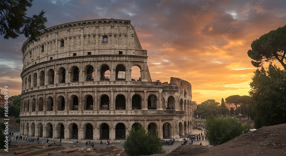 Fototapeta premium Colosseum at Sunset - Ancient Rome Travel Destination.