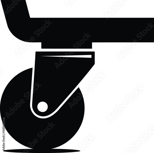 Black silhouette of a single caster wheel with a swivel mount for furniture and equipment vector