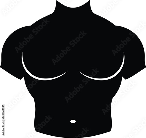 Silhouette of a muscular male torso with defined abs and chest outline vector