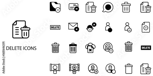 Delete simple concept 24 Black and White color icons set .Vector illustration.