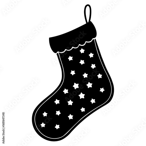 Black Christmas stocking with white stars holiday