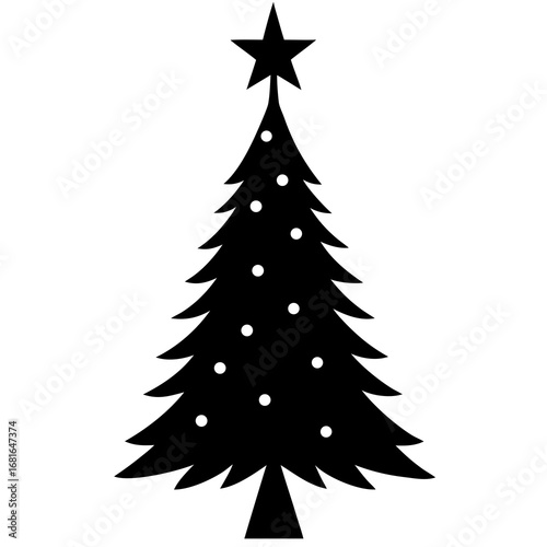 Black christmas tree star topper white dots silhouette