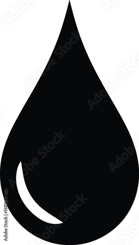 Solid black water droplet symbol representing liquid fluid purity and freshness for design concepts vector