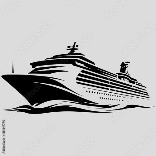 Cruise Ship Silhouette Simple Graphic, Modern Watercraft Ship Clip Art Cruise Ship Sign Isolated Flat Design Illustration Design