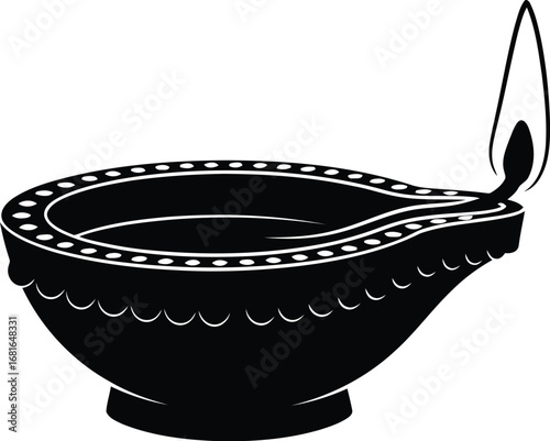 Traditional indian diya oil lamp with a bright flame burning brightly celebratory light source vector