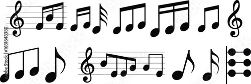 Music icon set. Musical melody symbol. rhythm, harmony, song, composition.