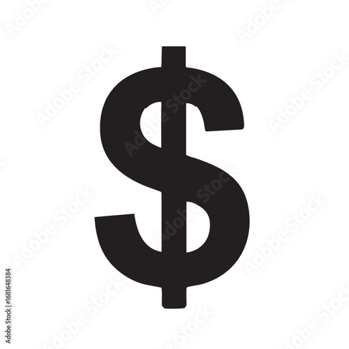 Bold black dollar sign symbol representing currency finance and economic wealth