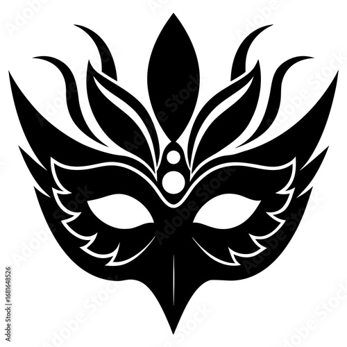 Elegant black masquerade mask with ornate feather details