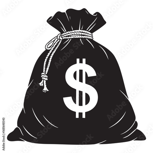 Iconic black money bag with dollar sign symbolizing wealth financial success