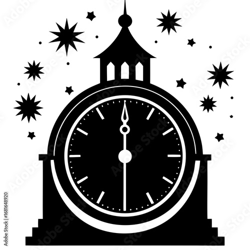 Midnight clock tower with festive stars vector