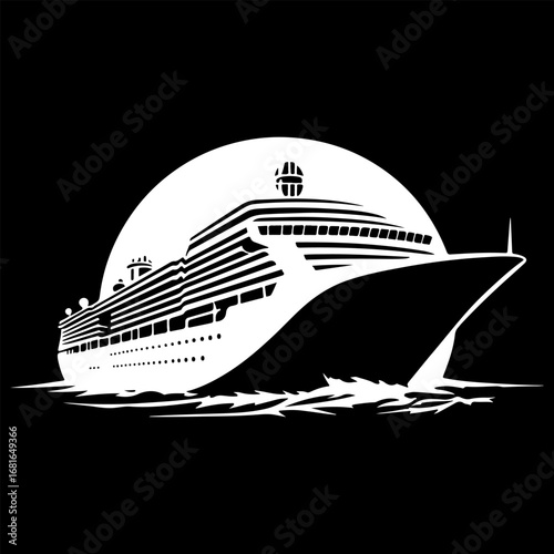 Cruise Ship Silhouette Simple Graphic, Modern Watercraft Ship Clip Art Cruise Ship Sign Isolated Flat Design Illustration Design