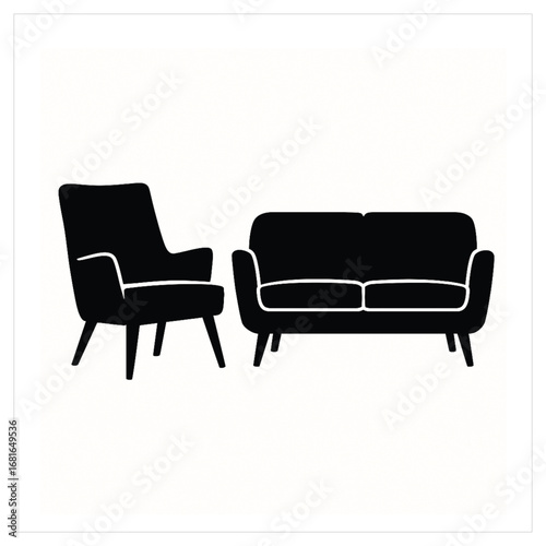 Elegant Living Room Set Armchair and Sofa Silhouette