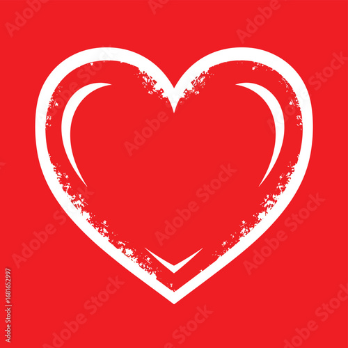 Vibrant red heart with textured white outline symbolizing love and passionatic romance