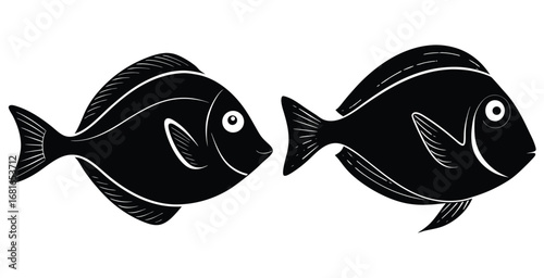 Silhouette of Sleek tang fish water animal black vector art design illustration