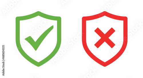 Green checkmark shield and red cross shield symbols for approval and rejection