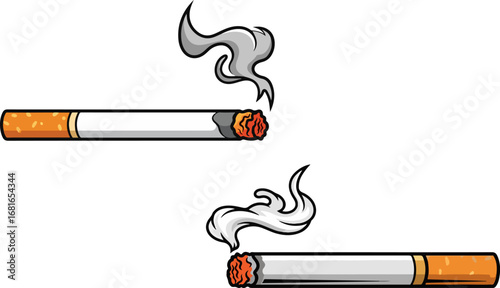 Vector illustration of cartoon cigarettes with smoke. Smoking and tobacco design element for health campaigns, awareness, and educational materials