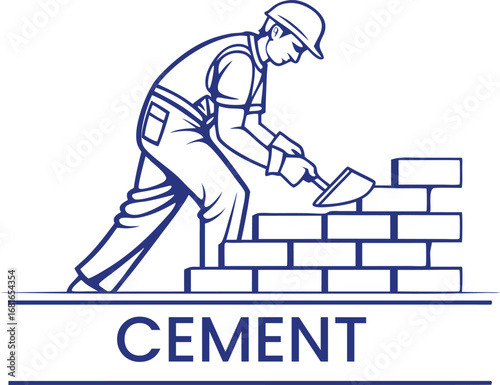 Minimalist construction worker laying bricks with cement vector