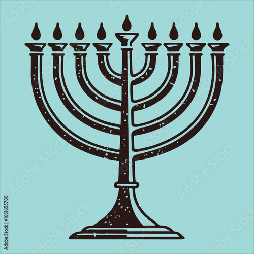 Vector illustration of a traditional, gold menorah with lit candles for Hanukkah celebration