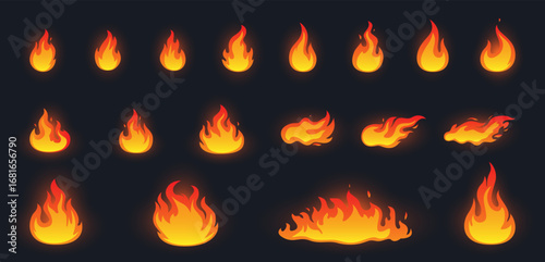 Cartoon Fire Flames Set – Burning Glow Flame Icons Vector